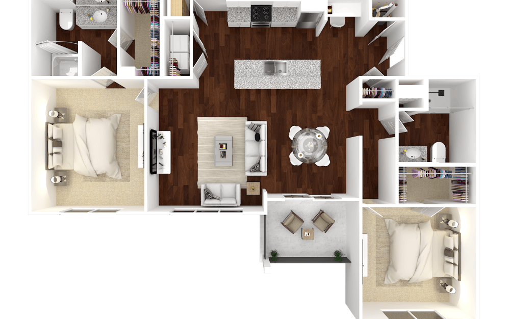 The Squire 2 bedroom, 2 bathroom floorplan
